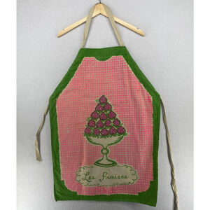 LES FRAISES Apron OS OCEAN HOUSE Strawberries Cotton Canvas Kitchen Bib Pink USA
